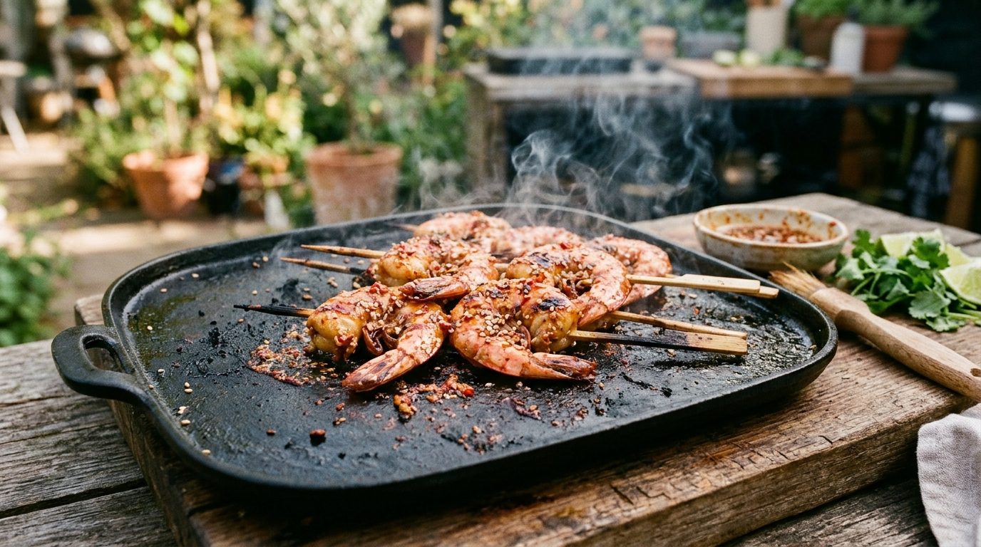 Gambas marinées au gingembre : cuisson parfaite à la plancha ou au barbecue