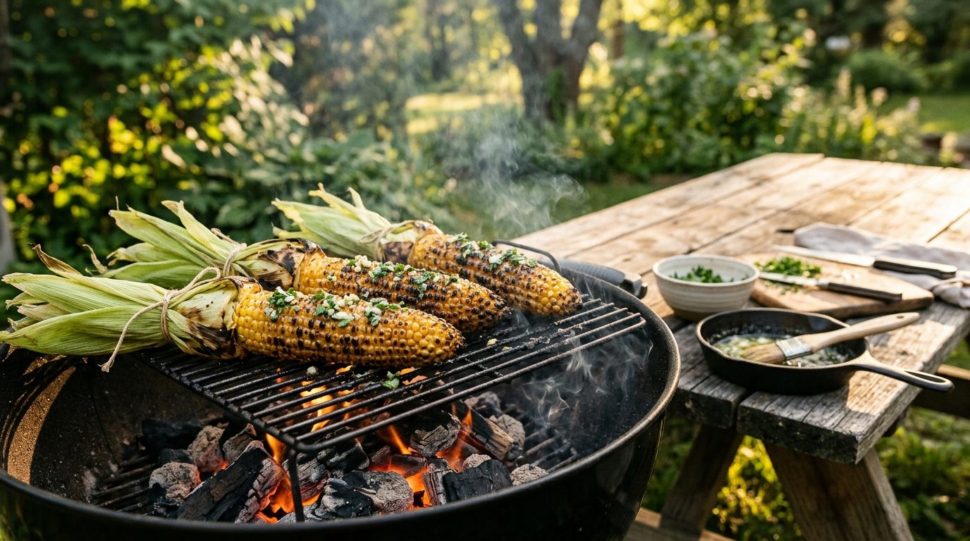 Épis de maïs dorés au beurre d’ail au barbecue