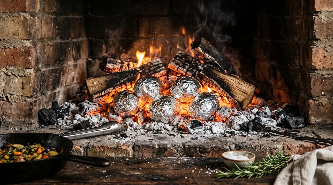 Pommes de terre sous la braise : le secret d’une cuisson parfaite au feu de bois