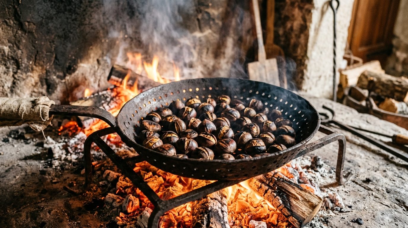 Marrons grillés au feu de bois : le goûter d&rsquo;automne au coin des braises