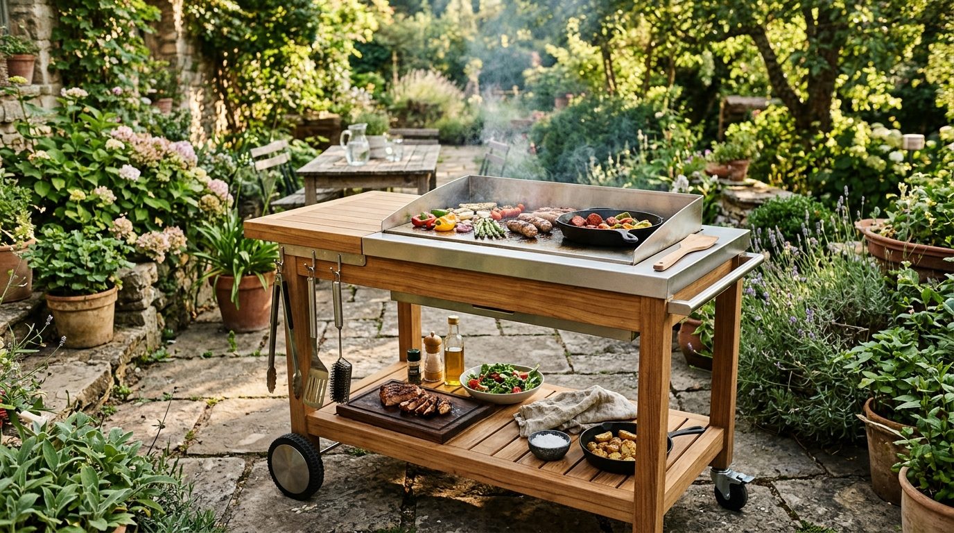 Un chariot pour une cuisine extérieure mobile et modulable