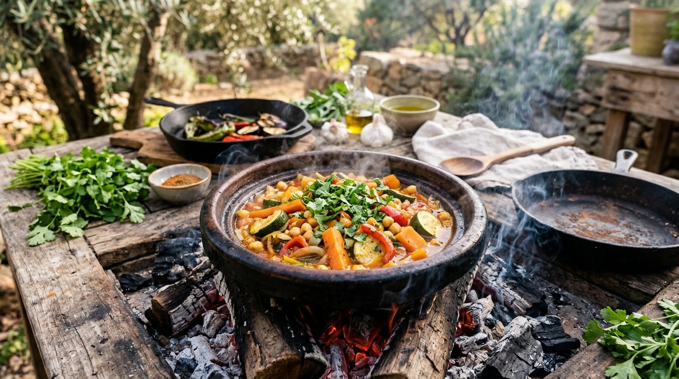 Tajine végétarien aux légumes : cuisson lente sur braises