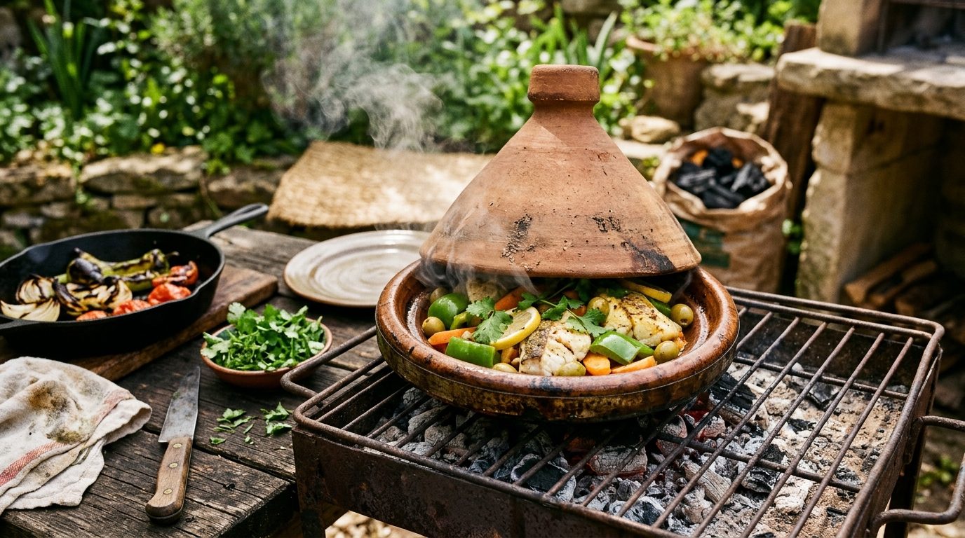 Tajine de poisson à la marocaine : cuisson traditionnelle sur la braise