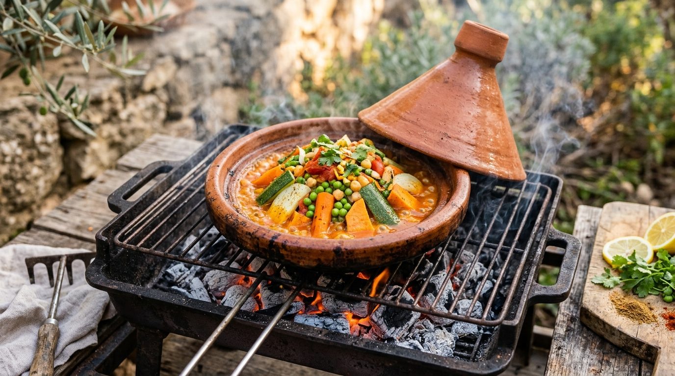 Tajine végétarien aux légumes braisés au barbecue