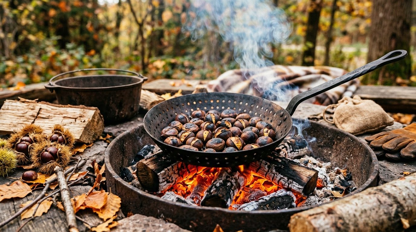 Marrons grillés à la poêle sur les braises : la méthode traditionnelle