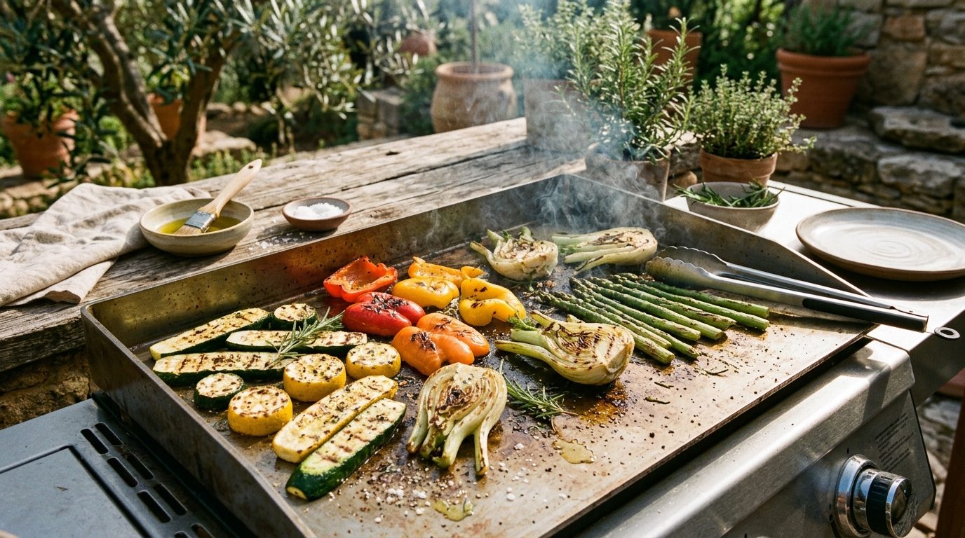 Légumes du soleil marinés et saisis au barbecue ou à la plancha