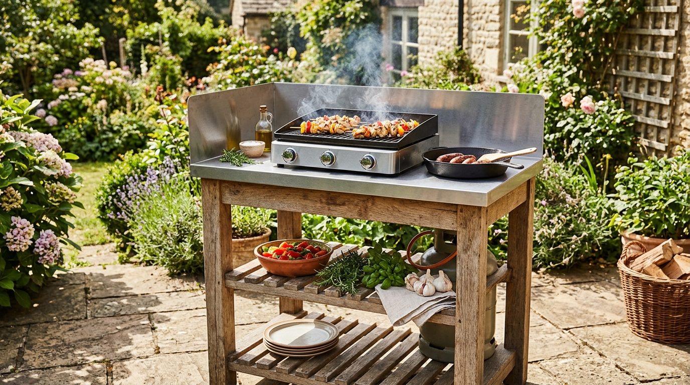 Desserte d’extérieur en bois pour plancha : confort et praticité au jardin