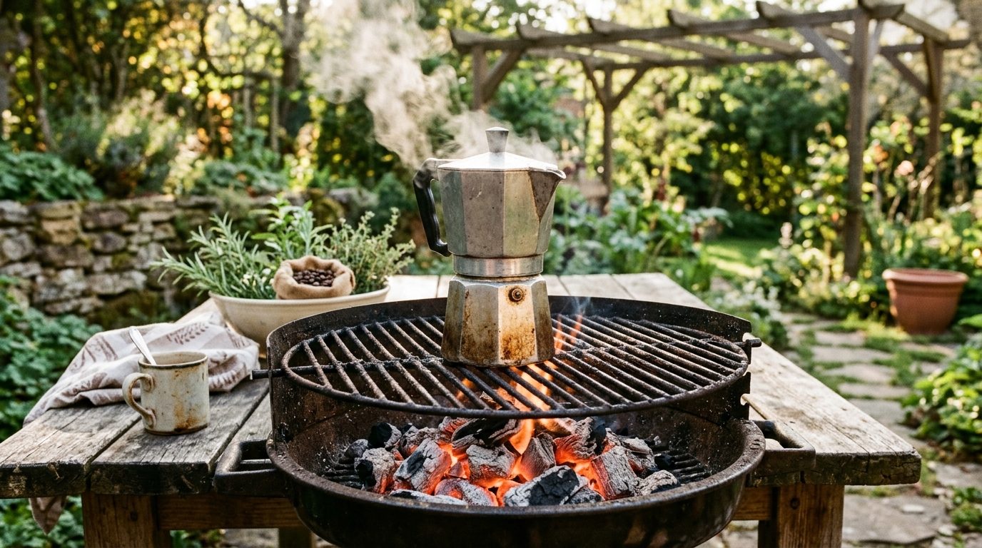 La cafetière italienne sur les braises : réussir son café moka au barbecue ou à la plancha